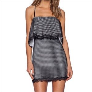 NBD Lace Trap Mini Dress Grid Lace Overlay READ